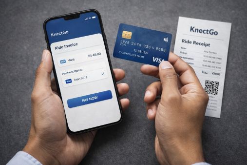 Secure in-app payment and ride receipt on KnectGo