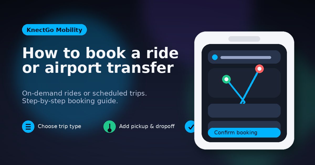 KnectGo app screen showing ride booking with pickup and destination